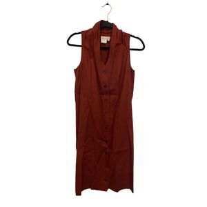 Alain Toussaint Button Front Dress Rust Red Womens Size 6 Sleeveless Linen Blend